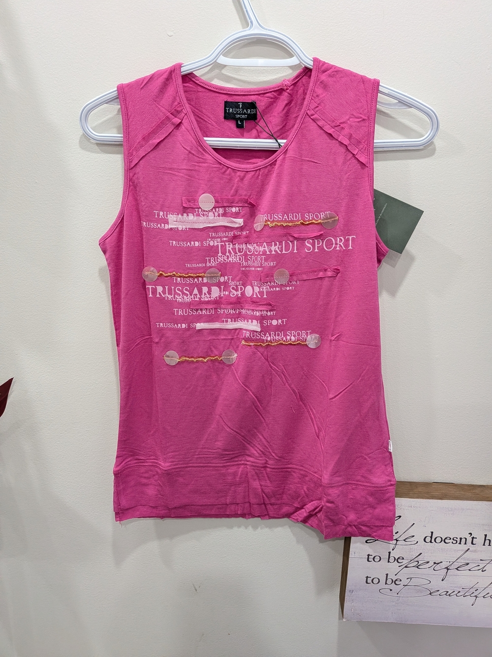 BNWT RARE Authentic Trussardi Pink Logo Embellished Sleeveless Tank